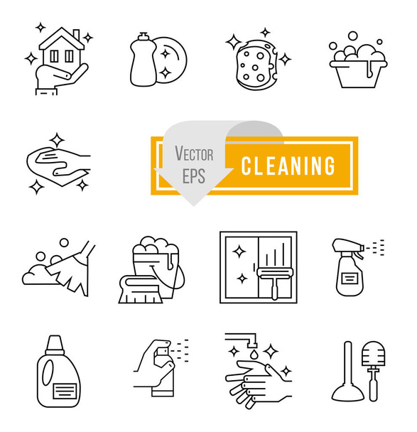 Απλό σύνολο σχετικών διανυσματικών εικονιδίων καθαρισμού για το σχεδιασμό σας - Διάνυσμα, εικόνα
