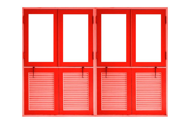 Europees antiek rood deurkozijn geïsoleerd op een witte achtergrond - Foto, afbeelding