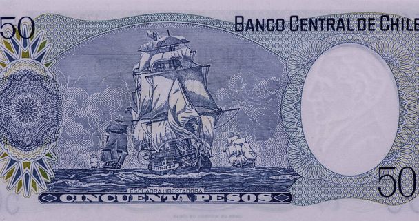 Captain Arturo Prat Portrait from Chile 50 Pesos 1981 Banknotes. the naval commander who became a national hero following his death during the War of the Pacific at te Battle of Iquique in 1879.  - Foto, immagini