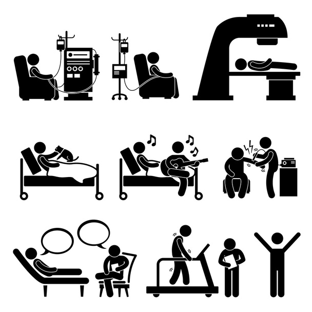 Hospital Terapia Médica Tratamiento Palo Figura Pictograma Icono Cliparts - Vector, Imagen