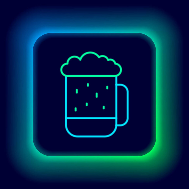 Glowing neon line Wooden beer mug icon isolated on black background. Colorful outline concept. Vector - Vector, Image
