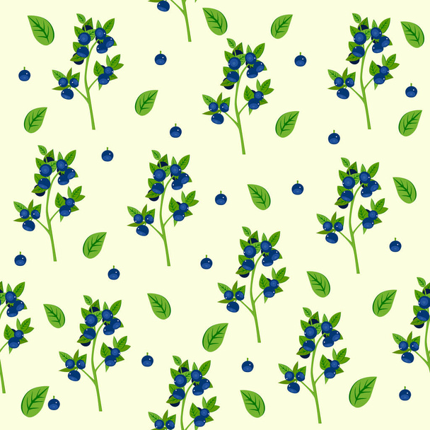 blueberries on a bush, on a branch seamless pattern in the style of flat. Leaves, blueberries. Pattern for fabric wallpaper wrapping paper. Vector illustration - Vector, afbeelding