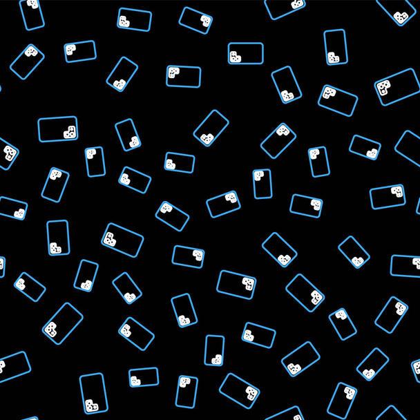 Line Okostelefon, mobiltelefon ikon elszigetelt zökkenőmentes minta fekete háttér. Vektor - Vektor, kép