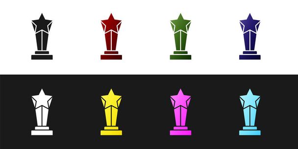 Set Award cup icon isolated on black and white background. Winner trophy symbol. Championship or competition trophy. Sports achievement sign.  Vector - Vector, Image