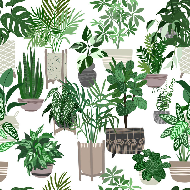 Urban jungle concept, seamless pattern house plant - Vector, Image