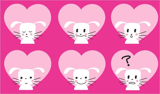 vector set of cute bunnies in hearts - Вектор,изображение