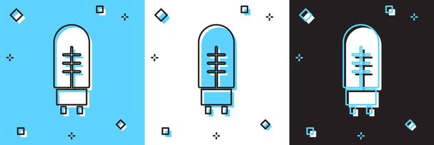 Nastavit ikonu diody vyzařující světlo izolované na modrém a bílém černém pozadí. Polovodičová diodová elektrická komponenta. Vektor - Vektor, obrázek