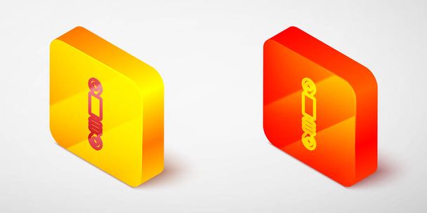 Ισομετρική γραμμή Εικόνα απορροφητή κλονισμού που απομονώνεται σε γκρι φόντο. Κίτρινο και πορτοκαλί τετράγωνο κουμπί. Διάνυσμα - Διάνυσμα, εικόνα