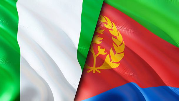 Bandeiras da Nigéria e da Eritreia. 3D acenando design bandeira. Nigéria bandeira da Eritreia, foto, papel de parede. Nigéria vs Eritreia imagem, renderização 3D. Nigéria relações da Eritreia aliança e comércio, viagens, turismo concep - Foto, Imagem