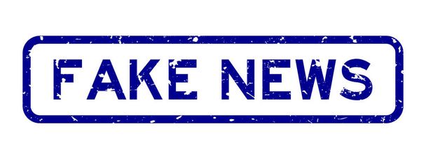 Grunge blue fake news palabra caucho sello de negocio sobre fondo blanco - Vector, imagen