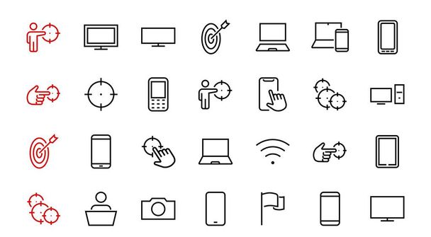SMART устройства и гаджеты линейные иконки набор, вектор, содержит иконки компьютера, камеры, ноутбука, телефона, веб-устройств, электронных приборов и многое другое. Штрих к таблице - Вектор,изображение