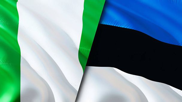 Bandiere Nigeria ed Estonia. Progettazione bandiera sventolante 3D. Nigeria Estonia bandiera, foto, carta da parati. Nigeria vs Estonia immagine, rendering 3D. Nigeria Estonia relazioni alleanza e commercio, viaggi, turismo concep - Foto, immagini