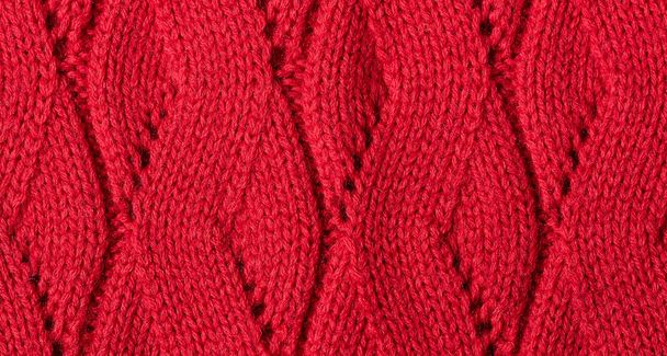 red knitted textured background. Hobby concept - Photo, Image