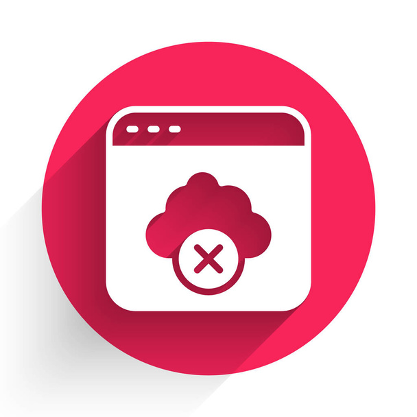 White Failed access cloud storage icon isolated with long shadow background. Cloud technology data transfer and storage. Red circle button. Vector - Vector, Image