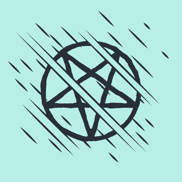 Zwart Pentagram in een cirkel pictogram geïsoleerd op groene achtergrond. Magisch occult sterrensymbool. Glitch stijl. Vector. - Vector, afbeelding
