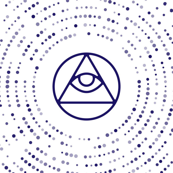 Simbolo dei massoni blu Icona dell'occhio onniveggente di Dio isolata su sfondo bianco. L'occhio della Provvidenza nel triangolo. Cerchi astratti puntini casuali. Vettore. - Vettoriali, immagini