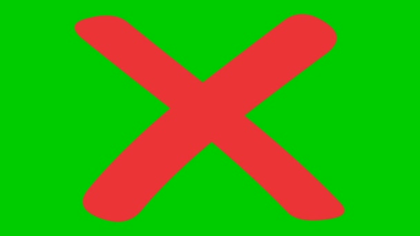 Geanimeerd rood kruis verschijnt. Begrip verbod. Vlakke vectorillustratie geïsoleerd op groene achtergrond. - Video