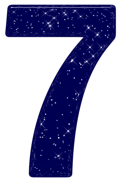 Numerale 7, sette, imitazione della texture del cielo stellato, isolato su sfondo bianco, rendering 3d - Foto, immagini