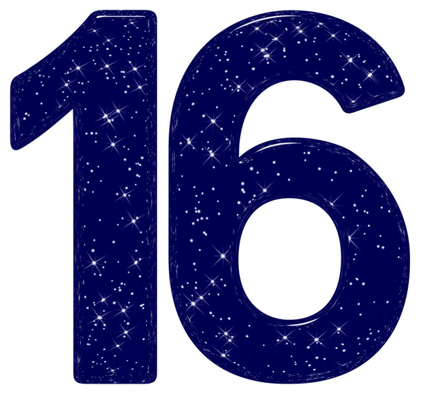 Αριθμοί 16, δεκαέξι, αστέρι απομίμηση υφή του ουρανού, απομονώνονται σε λευκό φόντο, 3d καθιστούν - Φωτογραφία, εικόνα