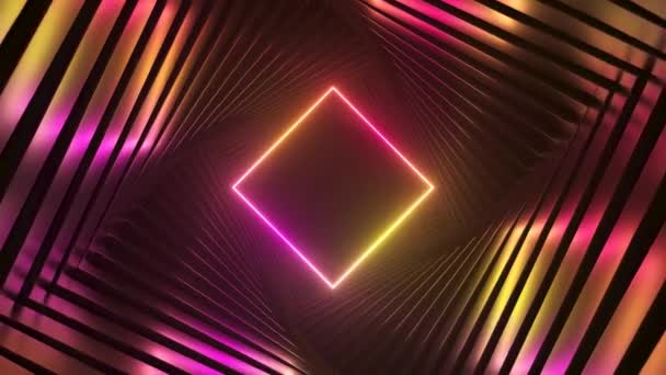 Absztrakt ultraibolya futurisztikus háttér, forgó alagút rózsaszín sárga neon fény. Modern neon fényspektrum. Zökkenőmentes hurok 3d render - Felvétel, videó