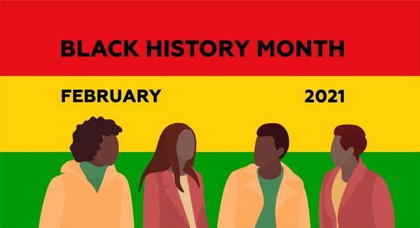 Afrikkalainen Amerikan historia tai musta historia kuukausi. Juhlitaan vuosittain helmikuussa Yhdysvalloissa ja Kanadassa. Helmikuu 2021. Juliste, kortti, lippu, tausta. Vektoriesimerkki - Vektori, kuva