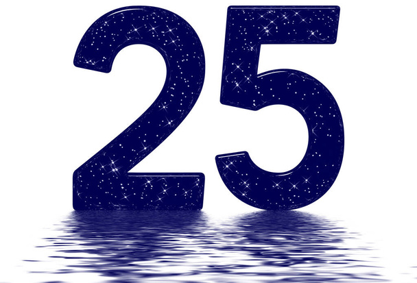 Αριθμητικά 25, 25, απομίμηση αστρικής υφής, που αντανακλάται στην επιφάνεια του νερού, απομονωμένη σε λευκό, 3d render - Φωτογραφία, εικόνα
