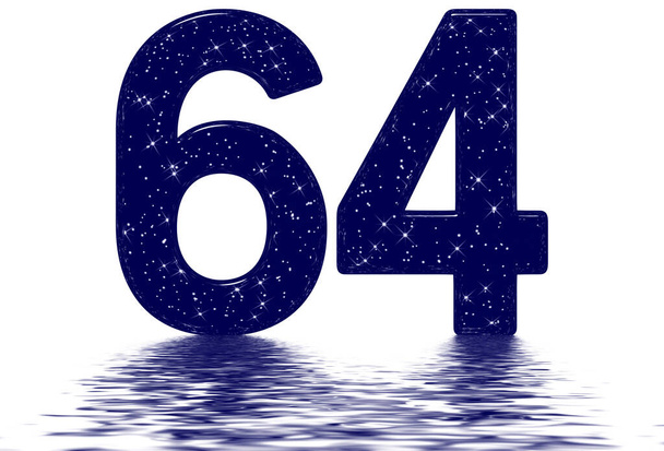 Число 64, шістдесят чотири, імітація текстури зоряного неба, відображена на поверхні води, ізольована на білому, 3d рендерингу
 - Фото, зображення