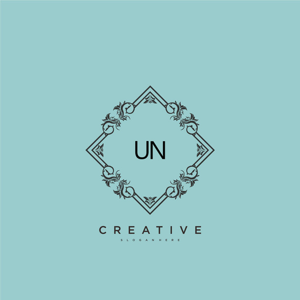 Logotipo inicial de UN Beauty vector, diseño de arte de logotipo de escritura a mano de firma inicial, boda, moda, joyería, boutique, floral y botánica con plantilla creativa para cualquier empresa o negocio. - Vector, Imagen