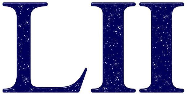 Римське число 52, п'ятдесят два, текстура зоряного неба імітація, ізольована на білому тлі, 3d рендеринг - Фото, зображення