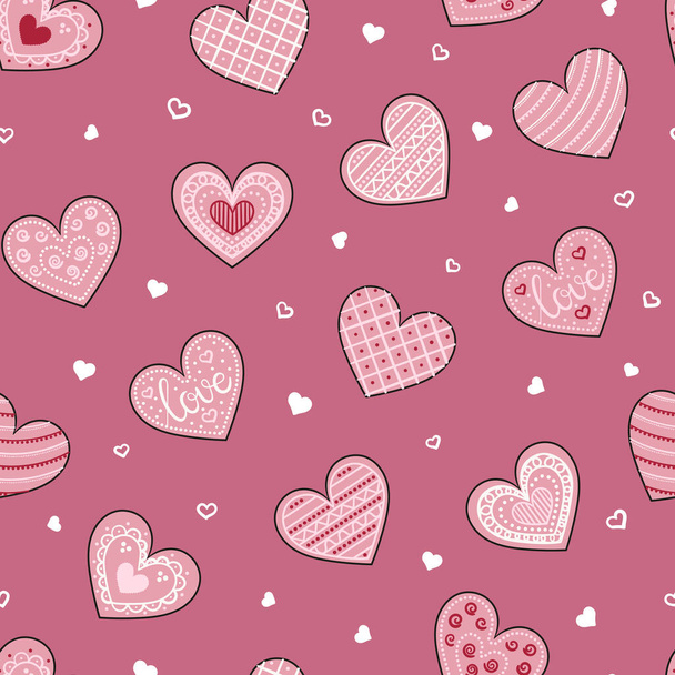 Seamless pattern with hearts. Happy Valentine's Day. Different types of hearts for wrapping paper, background and textile.  - Διάνυσμα, εικόνα