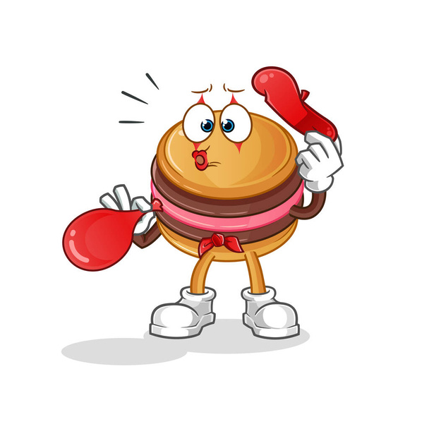 macaroon pantomime blowing balloon. cartoon mascot vector - Vector, Image