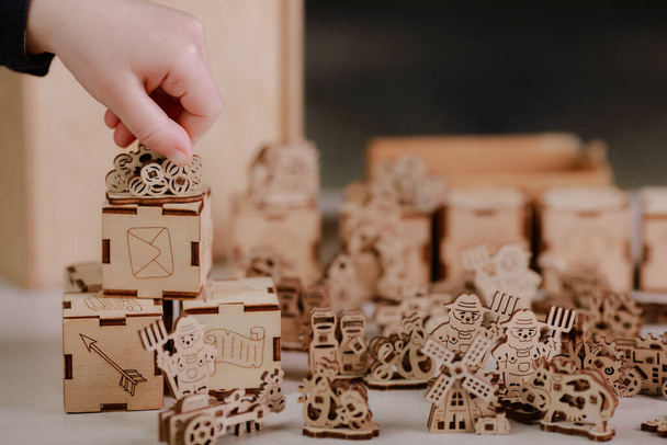 conjunto de construção de madeira para coleta de crianças - Foto, Imagem