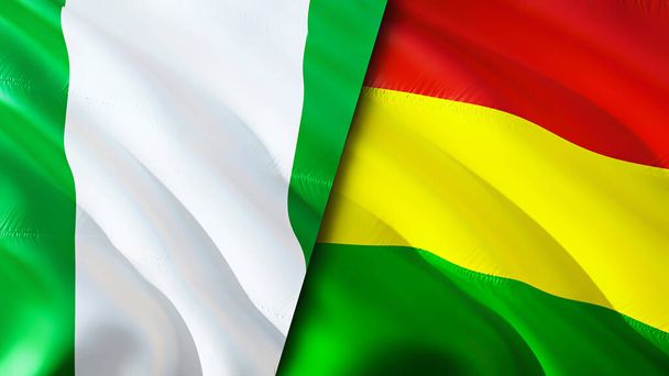 Flagi Nigerii i Boliwii. Projektowanie flagi 3D. Flaga Nigerii Boliwia, obraz, tapeta. Nigeria vs obraz Boliwii, renderowanie 3D. Nigeria Boliwia stosunki sojusz i handel, podróże, turystyka concep - Zdjęcie, obraz
