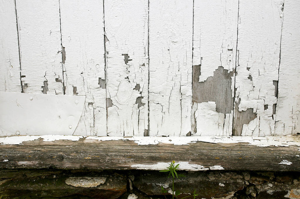 Alareunassa vanha talon ovi on kuorinta maali ja istuu rikki kivi jalkakäytävä ja perusta. - Valokuva, kuva