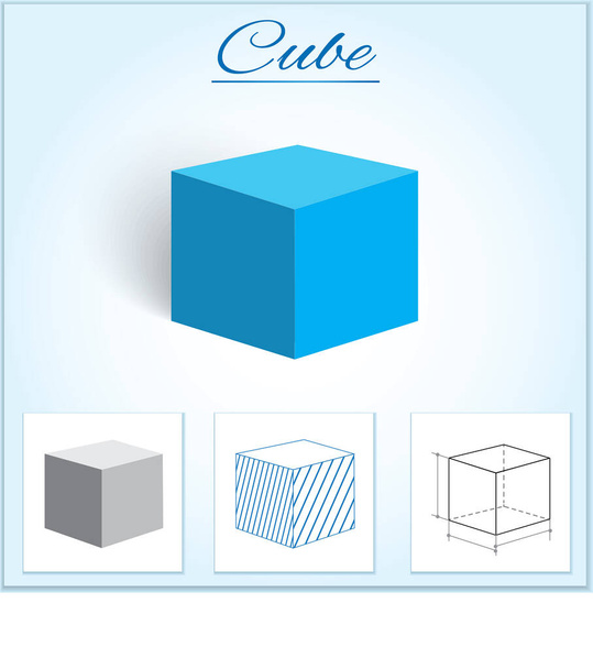 Cube. Image of volumetric geometrical figure with examples of such objects form. Vector illustration - Vector, Image