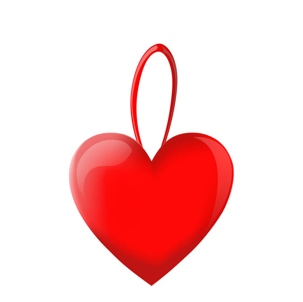 Κόκκινη καρδιά σε μενταγιόν. Καρδιά σε λευκό φόντο. Εικονογράφηση - Φωτογραφία, εικόνα