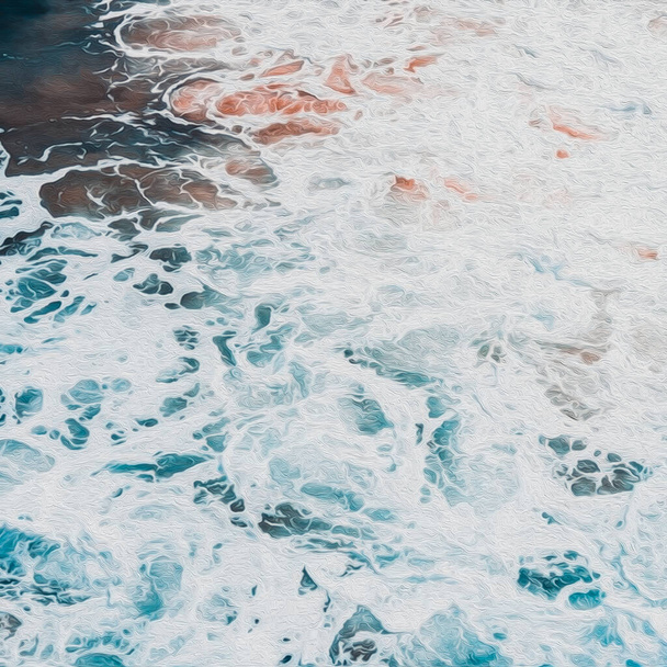Sea foam and waves.  Oil painting imitation. 3D illustration. - Foto, Imagem
