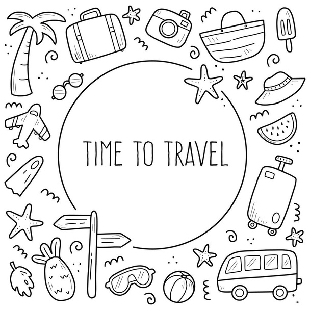 Hand drawn set of travel summer vacation - Vector, afbeelding