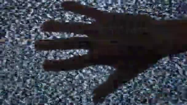 Handsilhouette auf glitzerndem Hintergrund - Filmmaterial, Video
