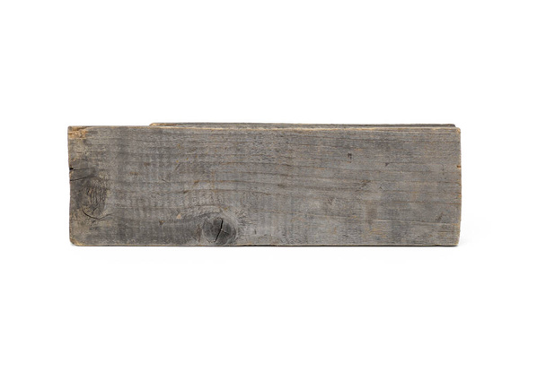 pedazo de tablero de madera gris viejo aislado sobre fondo blanco, primer plano - Foto, Imagen