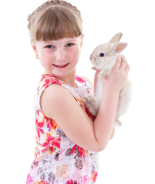  little girl with adorable rabbit - Foto, imagen