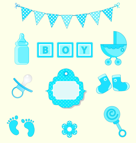 Baby boy set of design element for scrapbook and baby shower blue colors - Διάνυσμα, εικόνα