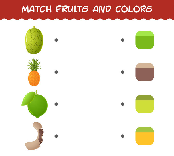 Αγώνας φρούτα κινουμένων σχεδίων και χρώματα. Ταιριαστό παιχνίδι. Εκπαιδευτικό παιχνίδι για παιδιά προσχολικής ηλικίας και νήπια - Διάνυσμα, εικόνα