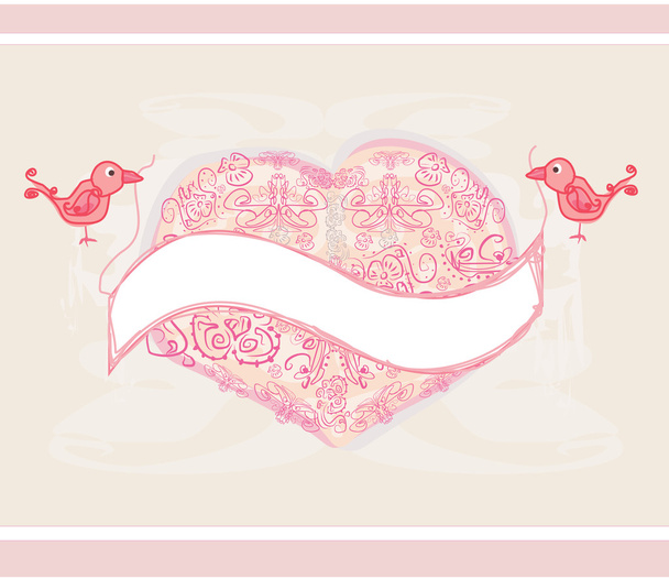 Valentinstag Grußkarte mit 2 süßen Liebesvögeln - Vektor, Bild