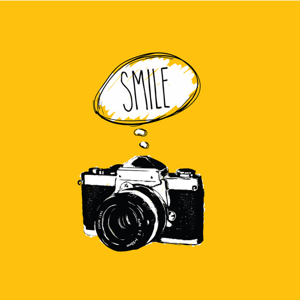 Vintage photo camera says 'SMILE' vector design - Vektor, Bild