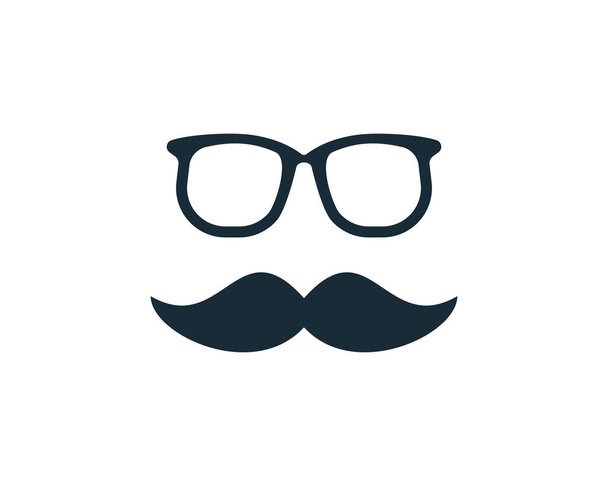 Cara Vintage con gafas graduadas y bigote Icono Vector Logo Plantilla Ilustración Diseño - Vector, Imagen