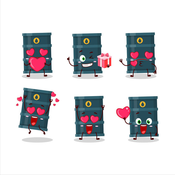 Oil drum cartoon character with love cute emoticon. Vector illustration - Vettoriali, immagini