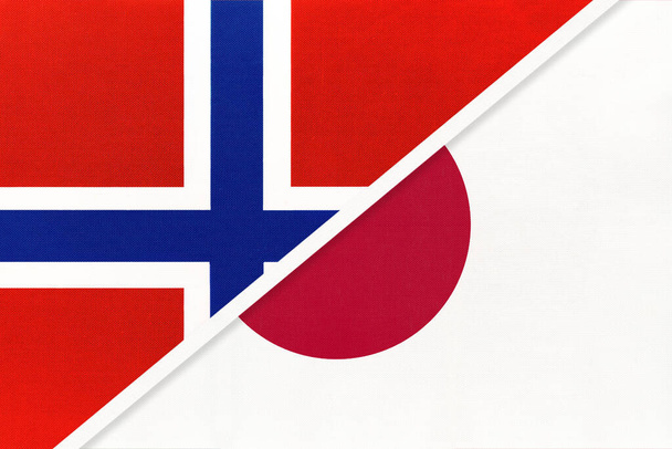Noruega e Japão, bandeiras nacionais de têxteis. Relacionamento, parceria e jogo entre dois países. - Foto, Imagem
