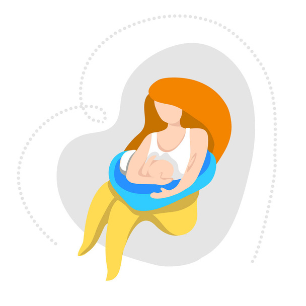 Nő szoptatja újszülött babáját keresztbölcső pozícióban. Lapos vektor illusztráció. - Vektor, kép