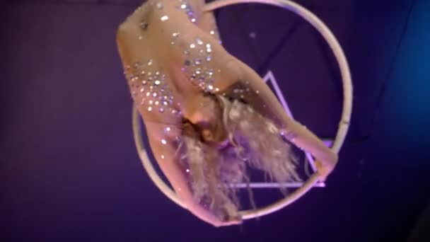 4K Young woman dance performer on aerial hoop. - Footage, Video